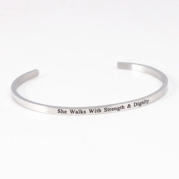 bangle stainless steel bar engraved she walks with strength &dignity positive inspirational bracelet, Black
bangle stainless steel bar engraved she walks with strength &dignity positive inspirational bracelet, Black