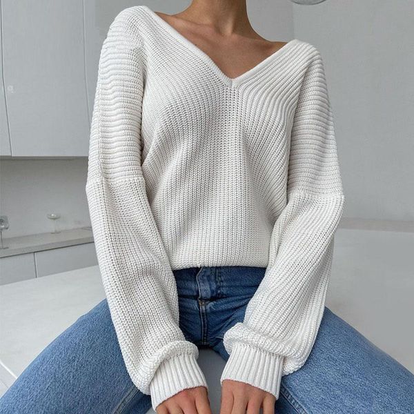 women's sweaters autumn white pullover knitted sweater for women korean 2021 fashion classic oversize v neck knit grils basic tricot, White;black
women's sweaters autumn white pullover knitted sweater for women korean 2021 fashion classic oversize v neck knit grils basic tricot, White;black