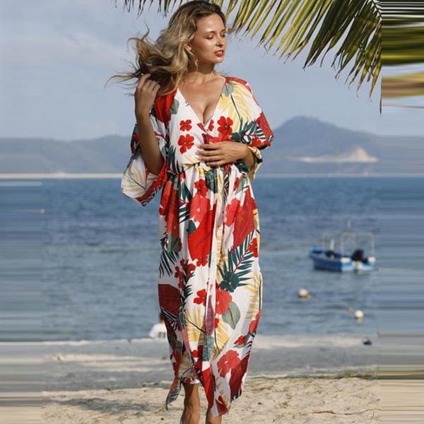 women's swimwear 2021 summer bohemian flower deep v-neck long sleeve seaside sunscreen smock dress belt beach, White;black
women's swimwear 2021 summer bohemian flower deep v-neck long sleeve seaside sunscreen smock dress belt beach, White;black