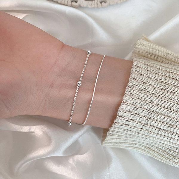 link, chain 925 sterling silver beaded bracelet for women double layer gifts jewelry, Black
link, chain 925 sterling silver beaded bracelet for women double layer gifts jewelry, Black