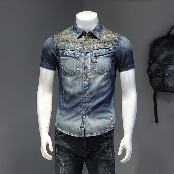 denim men's embroidered casual thin sleeve short shirts club party stage singer streetwear social shirt pq6e, White;black
denim men's embroidered casual thin sleeve short shirts club party stage singer streetwear social shirt pq6e, White;black