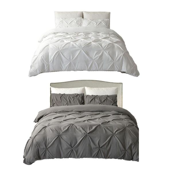 bedding sets 3pcs zippered pinch pleated duvet cover microfiber pillowcase set king