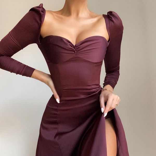 2021 spring women sleeve women's square collar midi length dressed in high waist split hem dress ykqa, Black;gray
2021 spring women sleeve women's square collar midi length dressed in high waist split hem dress ykqa, Black;gray