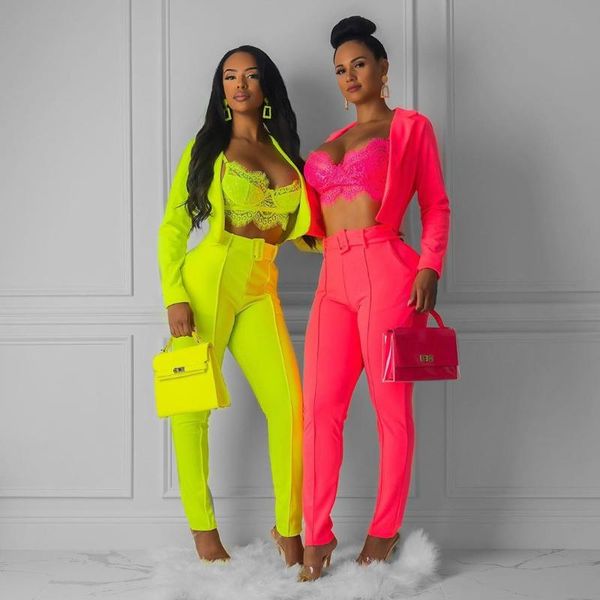 women's suits & blazers neon blazer set women office sets slim sashes cropped and pants fall 2021 ladies 2 pieces, White;black
women's suits & blazers neon blazer set women office sets slim sashes cropped and pants fall 2021 ladies 2 pieces, White;black