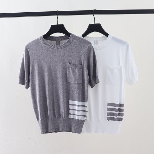 t shirt 2021 summer tb classic british waist stripe chest pocket ice round neck short sleeve top, White
t shirt 2021 summer tb classic british waist stripe chest pocket ice round neck short sleeve top, White