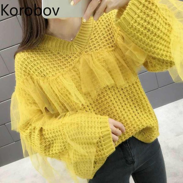 women's sweaters korobov sweet mesh patchwork long sleeve women korean loose casual sueter mujer v-neck hollow out pullovers 79303, White;black
women's sweaters korobov sweet mesh patchwork long sleeve women korean loose casual sueter mujer v-neck hollow out pullovers 79303, White;black