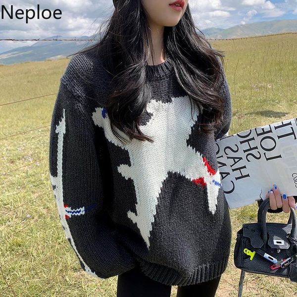 women's sweaters neploe fall 2021 women clothing oversized pullovers mujer pull femme vintage jumper korean fashion loose casual, White;black
women's sweaters neploe fall 2021 women clothing oversized pullovers mujer pull femme vintage jumper korean fashion loose casual, White;black