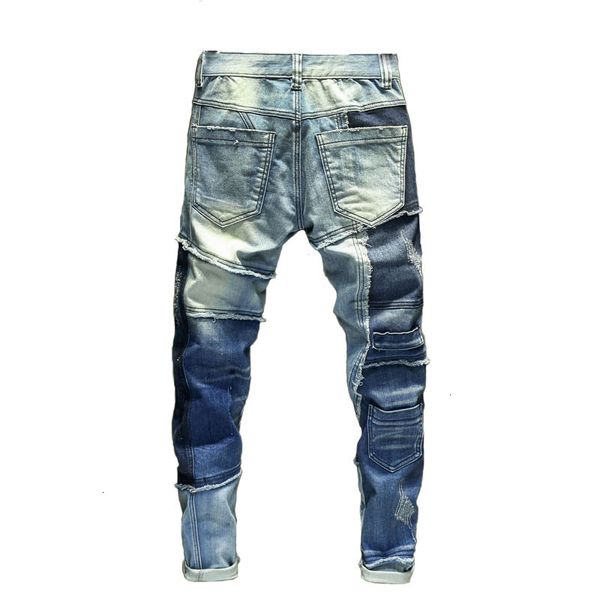 2021 men's male retro stitching motorcycle jeans slim cat claw feet personality trendy youth long pants trousers akt1, Blue
2021 men's male retro stitching motorcycle jeans slim cat claw feet personality trendy youth long pants trousers akt1, Blue