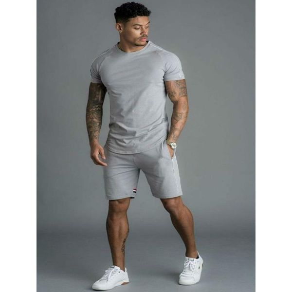 men's tracksuits 2021 sports casual short sleeve suit solid color matching two-piece, Gray
men's tracksuits 2021 sports casual short sleeve suit solid color matching two-piece, Gray