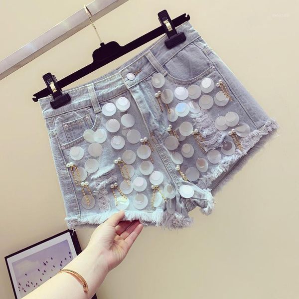 women's jeans spring summer hand-studded beaded sequined chain ripped denim shorts wild fur trim wide-leg jean short mujer, Blue
women's jeans spring summer hand-studded beaded sequined chain ripped denim shorts wild fur trim wide-leg jean short mujer, Blue