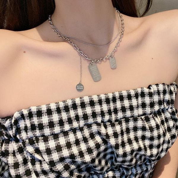 chains double-layer letter titanium steel necklace square pendant korean fashion style accessories, Silver
chains double-layer letter titanium steel necklace square pendant korean fashion style accessories, Silver