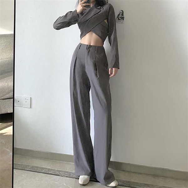 womens casual pants loose style stright suit high waist chic office ladies trousers streetwear female 211007, Black;white
womens casual pants loose style stright suit high waist chic office ladies trousers streetwear female 211007, Black;white