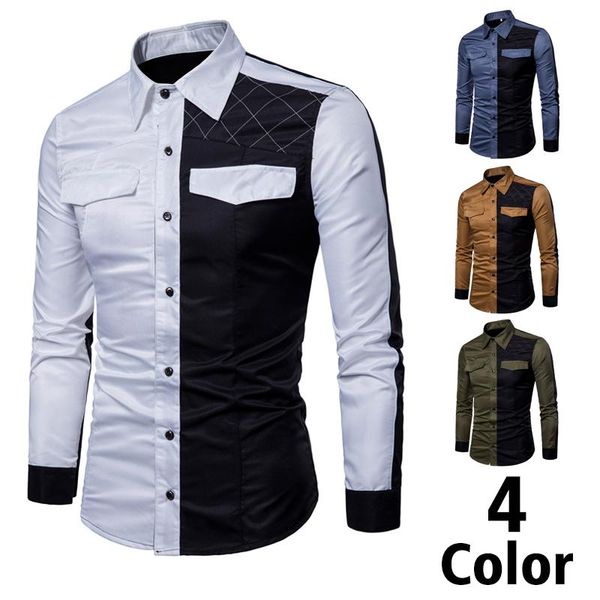 men's casual shirts 2021 mens style men cotton patchwork color shirt classic dress, White;black
men's casual shirts 2021 mens style men cotton patchwork color shirt classic dress, White;black