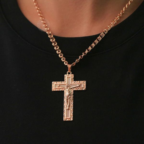 pendant necklaces 585 rose gold hammered cross necklace for men women crucifix jesus prayer charm snail link religion jewelry hgp436, Silver
pendant necklaces 585 rose gold hammered cross necklace for men women crucifix jesus prayer charm snail link religion jewelry hgp436, Silver
