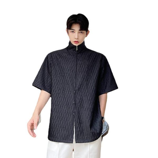 men's casual shirts menswear men pleated fabric stand collar zipper button loose short sleeve shirt cardigan coat male vintage, White;black
men's casual shirts menswear men pleated fabric stand collar zipper button loose short sleeve shirt cardigan coat male vintage, White;black