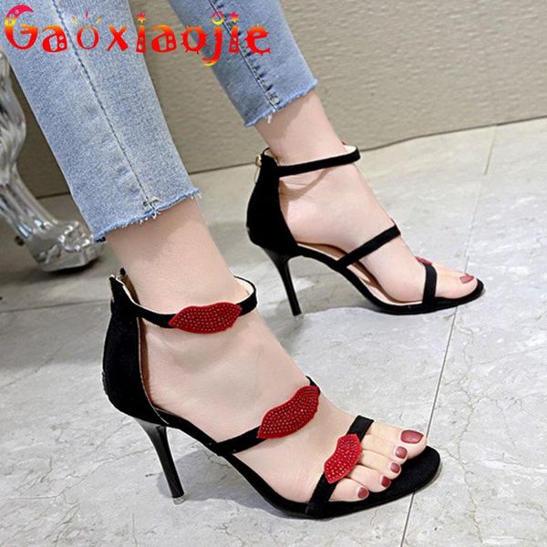 sandals super high heel woman diamond red lips party sandal 9cm high-quality flock zip cover model star stage stiletto shoes, Black
sandals super high heel woman diamond red lips party sandal 9cm high-quality flock zip cover model star stage stiletto shoes, Black