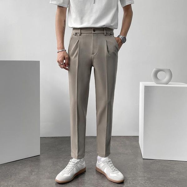 men's pants elastic waist drawstring men slim fit casual suit male korean fashion office ankle-length pant trousers, Black
men's pants elastic waist drawstring men slim fit casual suit male korean fashion office ankle-length pant trousers, Black