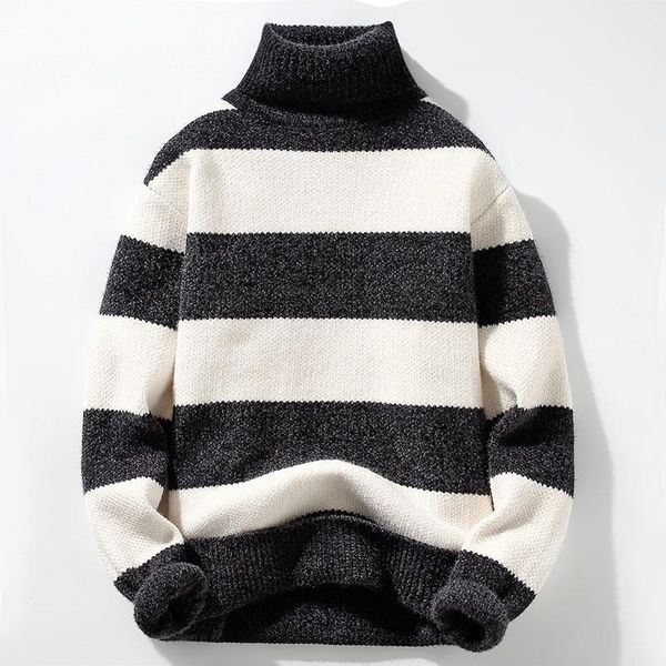 men's sweaters 2021 winter thick warm turtleneck sweater men harajuku male striped pullovers high neck mens christmas, White;black
men's sweaters 2021 winter thick warm turtleneck sweater men harajuku male striped pullovers high neck mens christmas, White;black