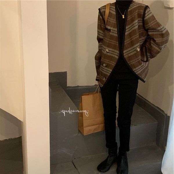 women's wool & blends 2021 coffee color suit jacket for women autumn and winter loose all-matching thickened i plaid woolen short overc, Black
women's wool & blends 2021 coffee color suit jacket for women autumn and winter loose all-matching thickened i plaid woolen short overc, Black