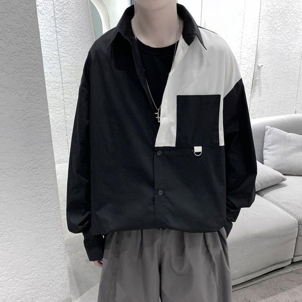 men's casual shirts cotton dress shirt fashion contrast color business men streetwear loose korean long-sleeved mens -2xl, White;black
men's casual shirts cotton dress shirt fashion contrast color business men streetwear loose korean long-sleeved mens -2xl, White;black