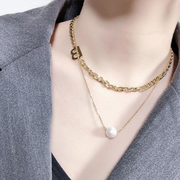 chokers european and american double-layer letter pearl necklace trendy gold-plated titanium steel cuban chain choker women, Golden;silver
chokers european and american double-layer letter pearl necklace trendy gold-plated titanium steel cuban chain choker women, Golden;silver