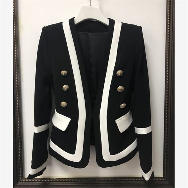 high street fashion designer blazer women's classic black white color block metal buttons jacket outer wear 210930, White;black
high street fashion designer blazer women's classic black white color block metal buttons jacket outer wear 210930, White;black