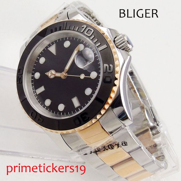 40mm bliger black sterile dial ceramic bezel date window automatic movement mens watch, Slivery;brown
40mm bliger black sterile dial ceramic bezel date window automatic movement mens watch, Slivery;brown