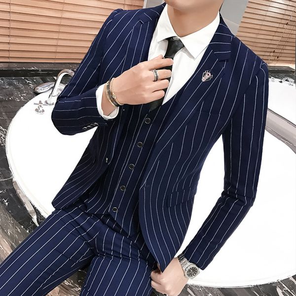 2021 autumn business leisure for men single row one buckle stripe suit pieces set marriage takim elbise male lfhz, White;black
2021 autumn business leisure for men single row one buckle stripe suit pieces set marriage takim elbise male lfhz, White;black