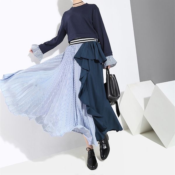 summer arrival fashion hit color striped patchwork long skirts for women chic pleated skirt with ruffles 210527, Black
summer arrival fashion hit color striped patchwork long skirts for women chic pleated skirt with ruffles 210527, Black