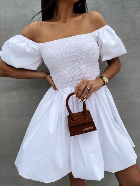 party dresses summer dress women robe femme solid color shrinkage a-line slash neck puff short sleeve for woman vestido de mujer, White;black
party dresses summer dress women robe femme solid color shrinkage a-line slash neck puff short sleeve for woman vestido de mujer, White;black