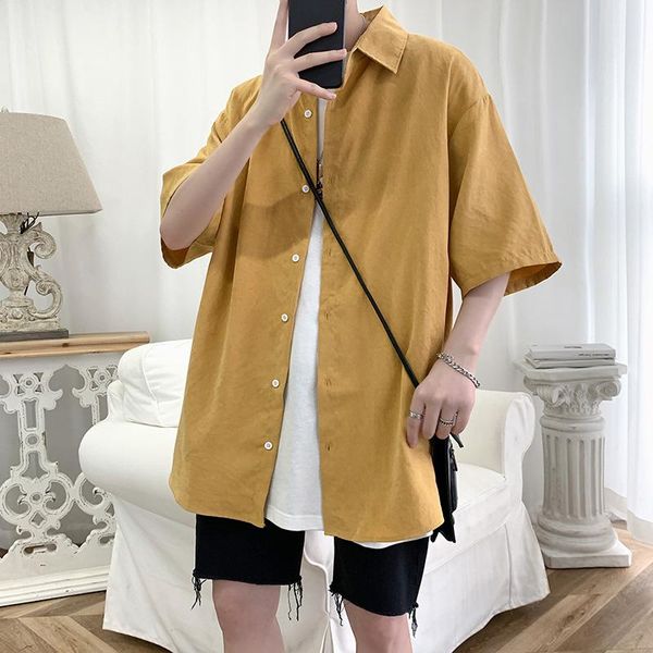 men's casual shirts luclesam summer men solid color oversize shirt mens fashion short sleeves lapel camisa masculina, White;black
men's casual shirts luclesam summer men solid color oversize shirt mens fashion short sleeves lapel camisa masculina, White;black