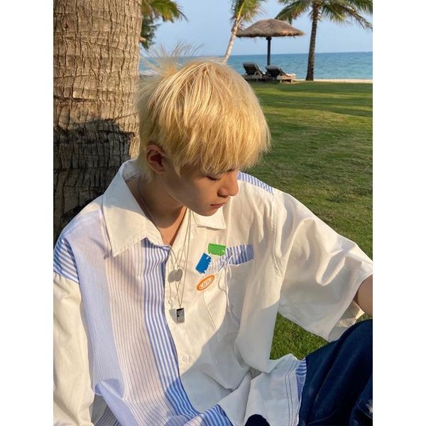 men's casual shirts striped japanese and korean label versatile white design youth street short sleeve shirt 2021 summer, White;black
men's casual shirts striped japanese and korean label versatile white design youth street short sleeve shirt 2021 summer, White;black