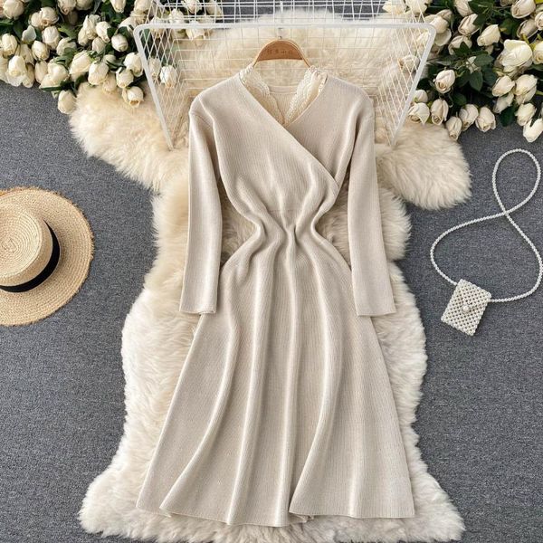 casual dresses elegant french knitted dress female splice lace v neck long sleeve a-line 2021 autumn streetwear sweater, Black;gray
casual dresses elegant french knitted dress female splice lace v neck long sleeve a-line 2021 autumn streetwear sweater, Black;gray