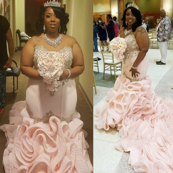luxury mermaid wedding dresses sweetheart lace appliques blingbling beading crystal tiered skirts plus size formal bridal gowns, White
luxury mermaid wedding dresses sweetheart lace appliques blingbling beading crystal tiered skirts plus size formal bridal gowns, White