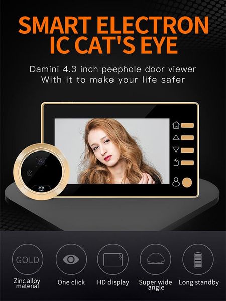 4.3 inch lcd color screen digital doorbell camera digital electronic door viewer night vision support motion detection
4.3 inch lcd color screen digital doorbell camera digital electronic door viewer night vision support motion detection
