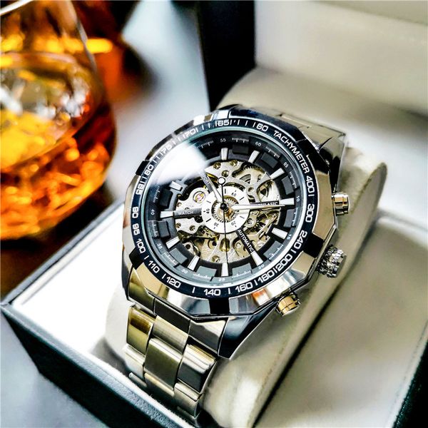 aokulasic brand men's watch mechanical clock hole out fashion waterproof automatic massive stainless steel tape, Slivery;brown
aokulasic brand men's watch mechanical clock hole out fashion waterproof automatic massive stainless steel tape, Slivery;brown