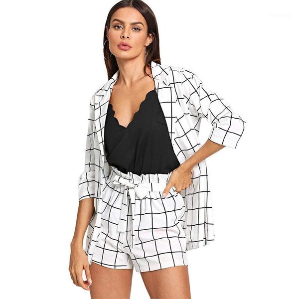 women's tracksuits shorts sets plaid thin three quarter sleeve jacket and lace up belt suit two-piece fall clothes, Gray
women's tracksuits shorts sets plaid thin three quarter sleeve jacket and lace up belt suit two-piece fall clothes, Gray