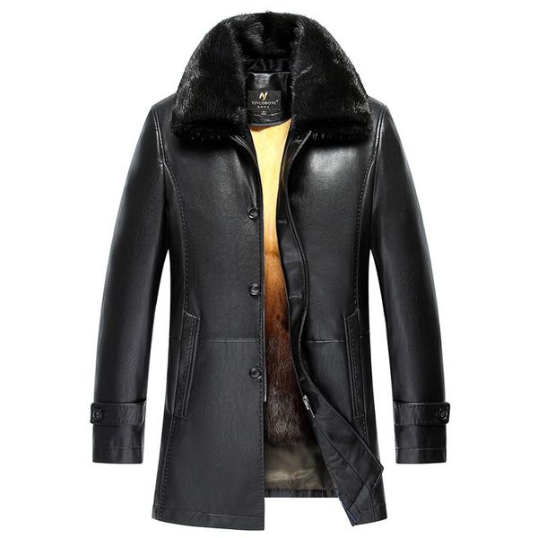 men's leather & faux luxury warm winter genuine jackets and coats long coat fur inside mink collar jaqueta de couro, Black
men's leather & faux luxury warm winter genuine jackets and coats long coat fur inside mink collar jaqueta de couro, Black