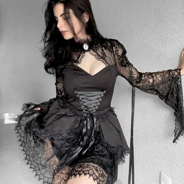 casual dresses xingqing hollow out eyelet bandage dark academia e girl techwear patchwork lace flared sleeve black goth party dress, Black;gray
casual dresses xingqing hollow out eyelet bandage dark academia e girl techwear patchwork lace flared sleeve black goth party dress, Black;gray