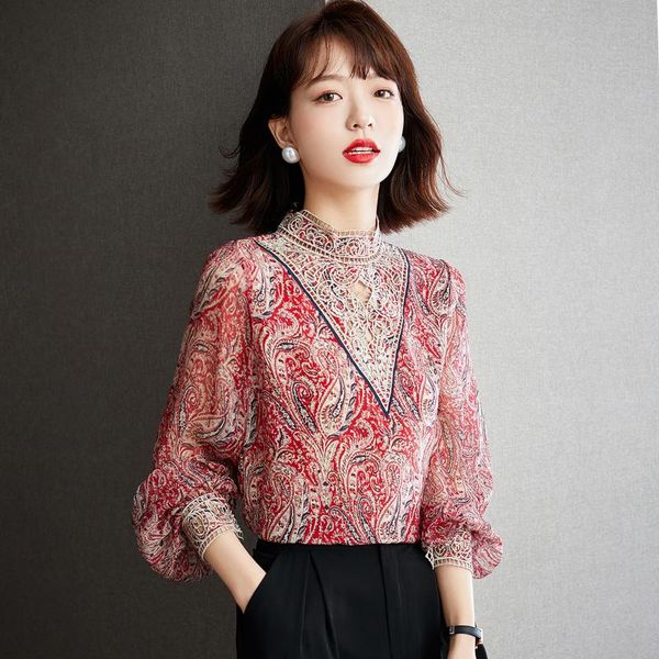 women's blouses & shirts vintage print blouse lace autumn elegant social party boho blusas long sleeved female chic woman shirt, White
women's blouses & shirts vintage print blouse lace autumn elegant social party boho blusas long sleeved female chic woman shirt, White