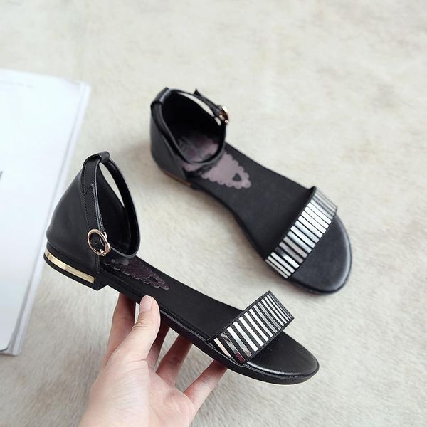 summer stripe open toe buckle simple and comfortable flat with bohemian sandals, Black
summer stripe open toe buckle simple and comfortable flat with bohemian sandals, Black