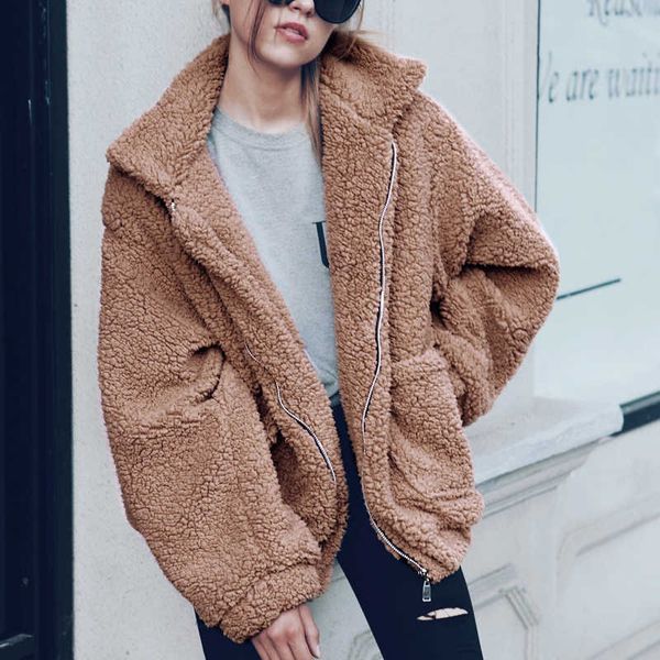 women lambswool jacket autumn winter warm zipper coat with 2 pocket casual outerwear camel hairy overcoat plus size 210527, Black;brown
women lambswool jacket autumn winter warm zipper coat with 2 pocket casual outerwear camel hairy overcoat plus size 210527, Black;brown