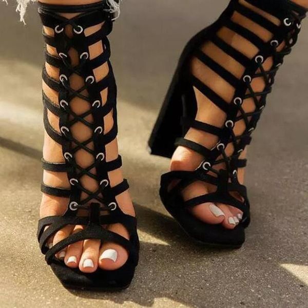 sandals fashion chunky heels black brown suede ankle wrap square shoes cut-out lace-up strap gladiator dress
sandals fashion chunky heels black brown suede ankle wrap square shoes cut-out lace-up strap gladiator dress