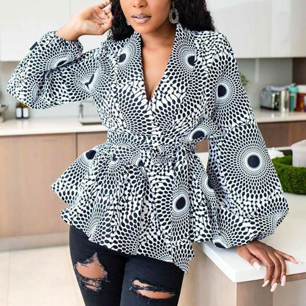 women's blouses & shirts african casual blouse printed v-neck lantern sleeve cardigan lace up summer elegant vintage drop, White
women's blouses & shirts african casual blouse printed v-neck lantern sleeve cardigan lace up summer elegant vintage drop, White
