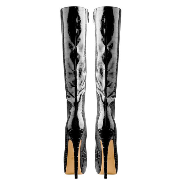 womens crocodile platform zipper knee high boots16cm high heel pointed toe pattern boots for winter, Black
womens crocodile platform zipper knee high boots16cm high heel pointed toe pattern boots for winter, Black
