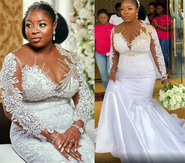 2021 plus size arabic aso ebi luxurious mermaid wedding dress sheer neck crystals lace long sleeves bridal gowns dresses zj707, White
2021 plus size arabic aso ebi luxurious mermaid wedding dress sheer neck crystals lace long sleeves bridal gowns dresses zj707, White