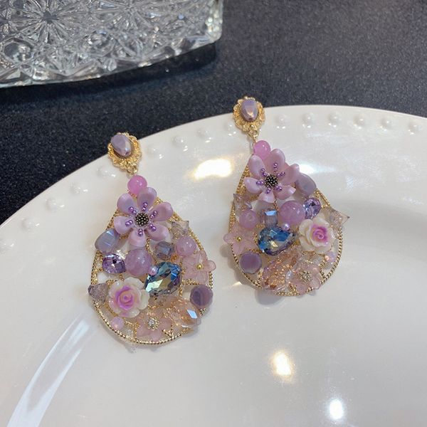 baroque earrings purple pink crystal flower feminine female long petals super fairy exaggerated, Silver
baroque earrings purple pink crystal flower feminine female long petals super fairy exaggerated, Silver