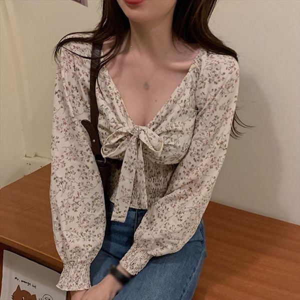 boho floral print women shirt v neck long sleeve bow tie short female autumn clothing, White
boho floral print women shirt v neck long sleeve bow tie short female autumn clothing, White