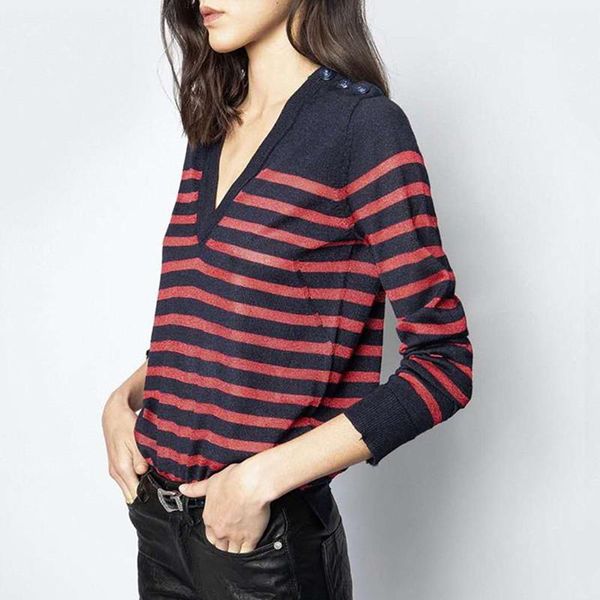 women's sweaters women striped wool sweater long sleeve v-neck buttons 2021 female top, White;black
women's sweaters women striped wool sweater long sleeve v-neck buttons 2021 female top, White;black