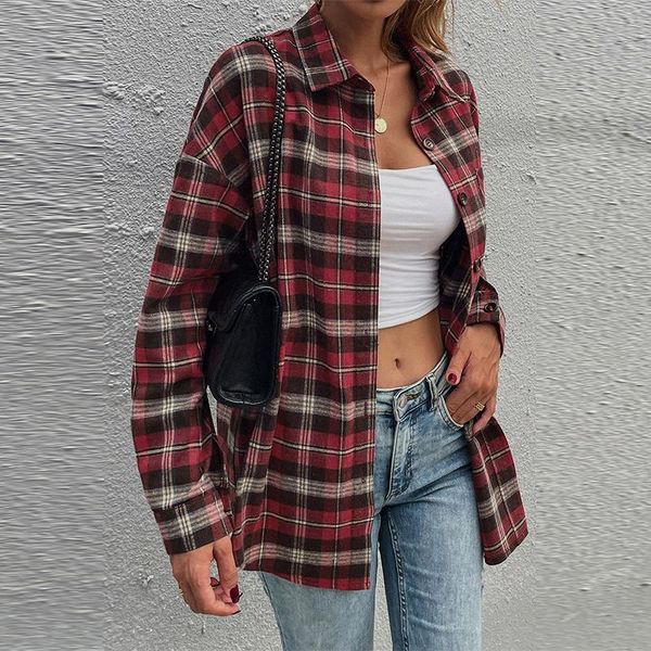women's t-shirt women plaid single breasted autumn blouse turn down long sleeve office work casual button spring 2021 fashion est top, White
women's t-shirt women plaid single breasted autumn blouse turn down long sleeve office work casual button spring 2021 fashion est top, White